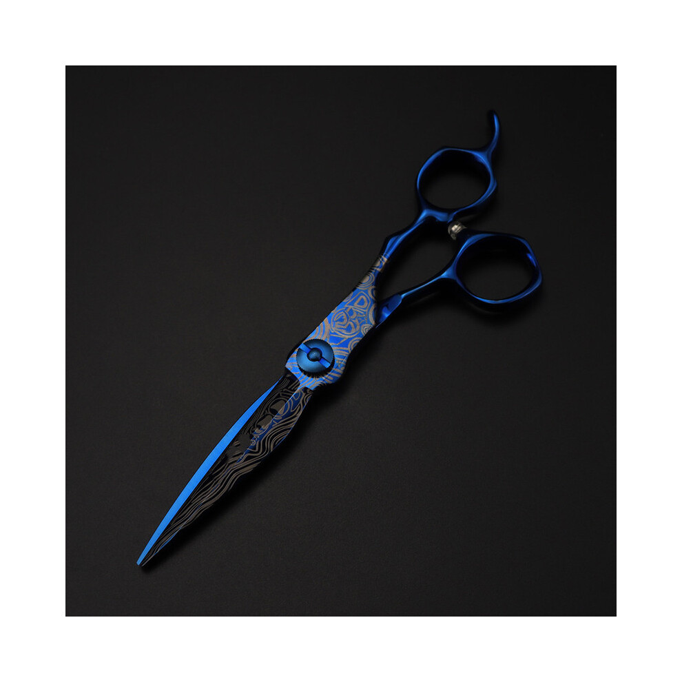 Blue (Cutting Scissors) Professional 6'' Upscale Scissors Damascus Hair Scissors Cutting Barber Tools