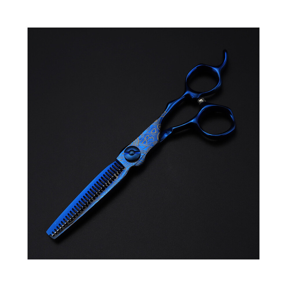 Blue (Thinning Scissors) Professional 6'' Upscale Scissors Damascus Hair Scissors Cutting Barber Tools