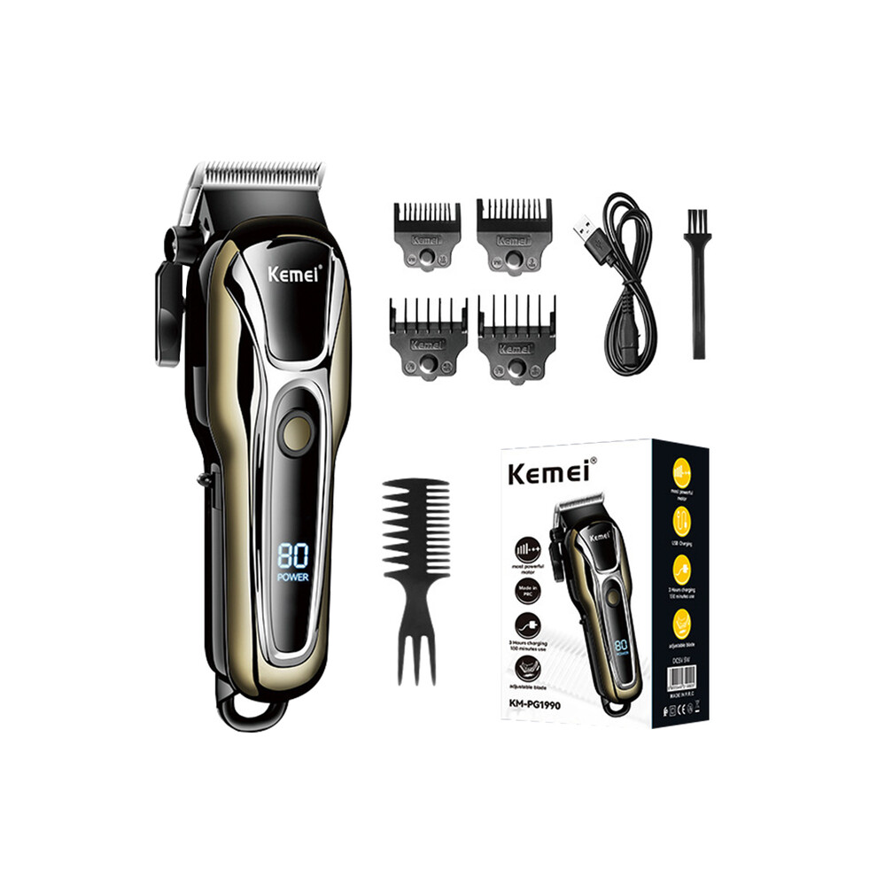 (Golden with Box)KM Rechargeable Hair Clipper for Men Shaver Professional Hair Clipper