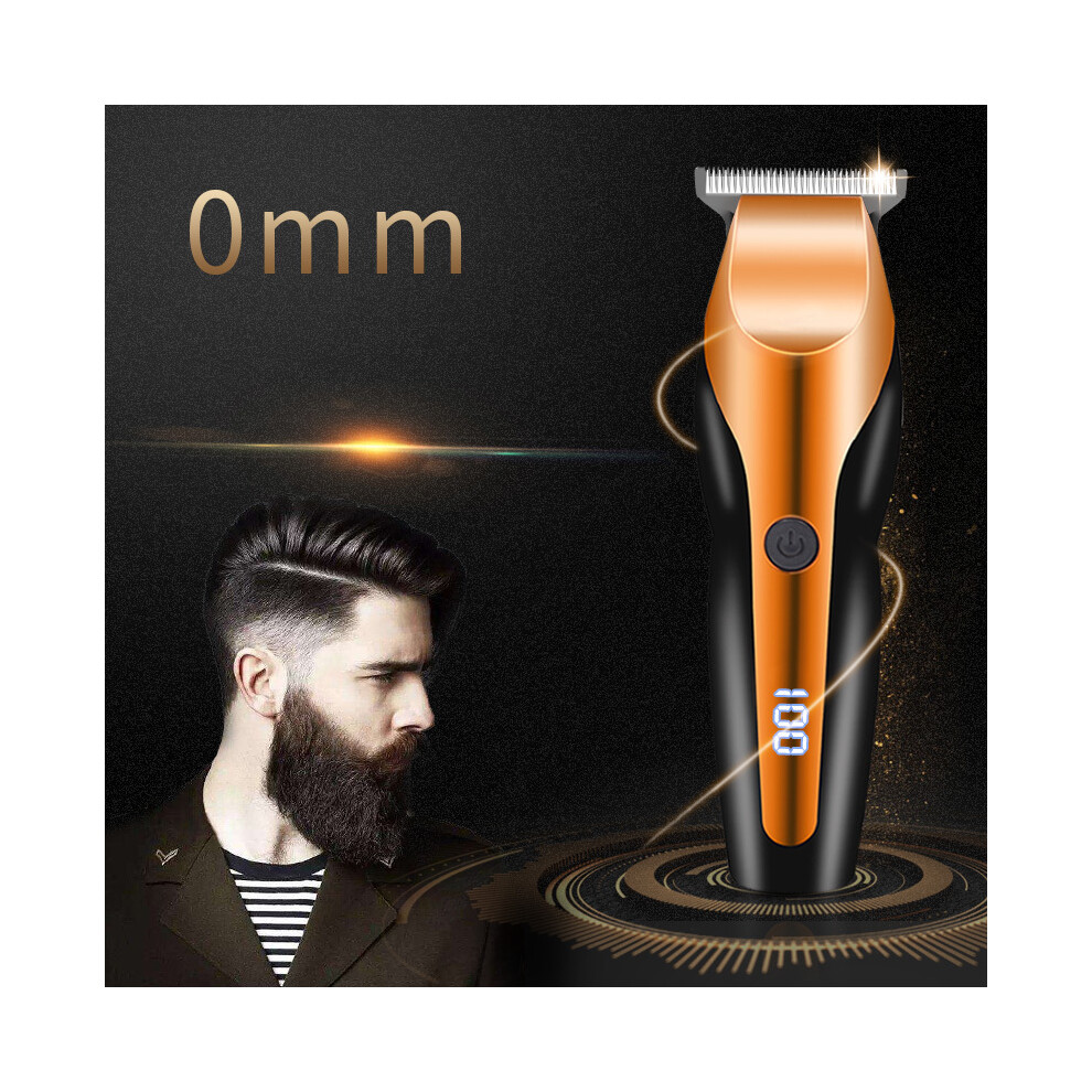 (Golden) 100-240V Professional Hair Clipper LCD Display Balding Clipper 0mm Electric Barber