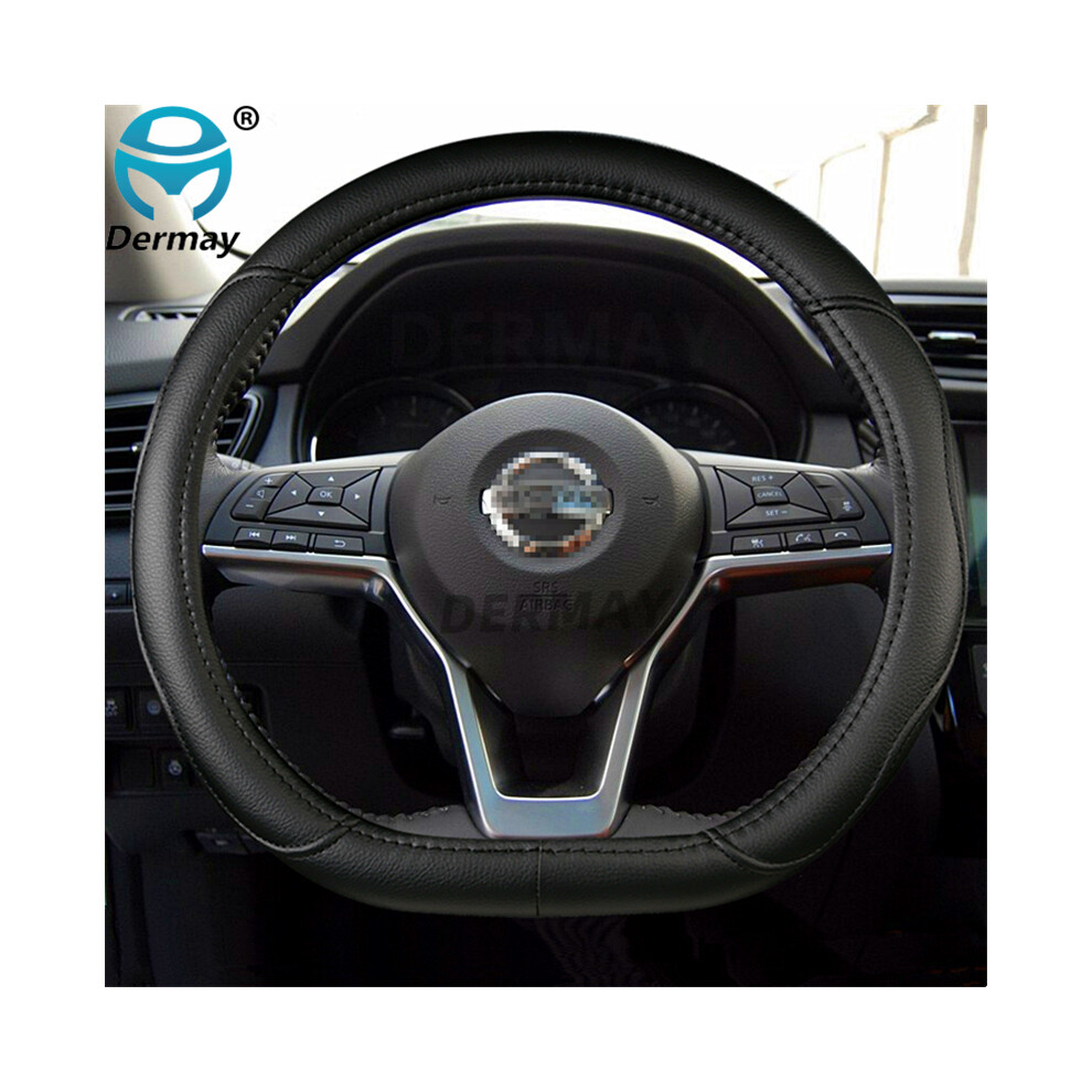 ( Thread)D Shape Steering Wheel Cover Pu Leather For Nissan Rogue / Rogue Sport 2016 2017 2018 Black 9319708128543