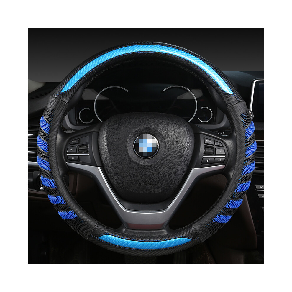 (Blue)Steering Wheel Cover 38Cm 15'' Steering Wheel Braid Car Styling Universal Carbon Fiber Blue 9319708128987