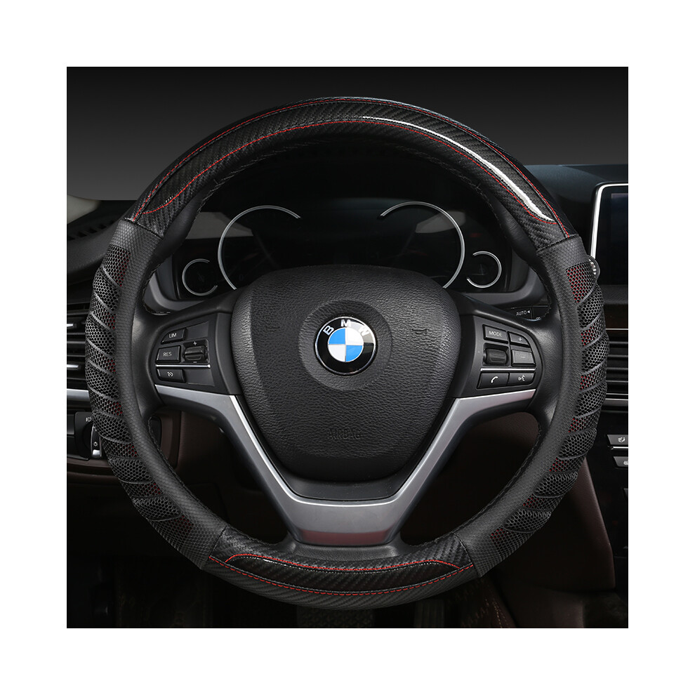 (Black)Steering Wheel Cover 38Cm 15'' Steering Wheel Braid Car Styling Universal Carbon Fiber Black 9319708128970