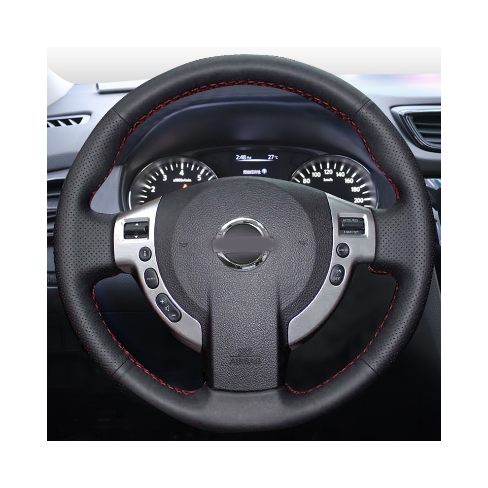 ( Thread) Hand-Stitched Leather Steering Wheel Covers For Nissan Qashqai J10 X-Trail Nv200 2008-2012 Red 9319708129526