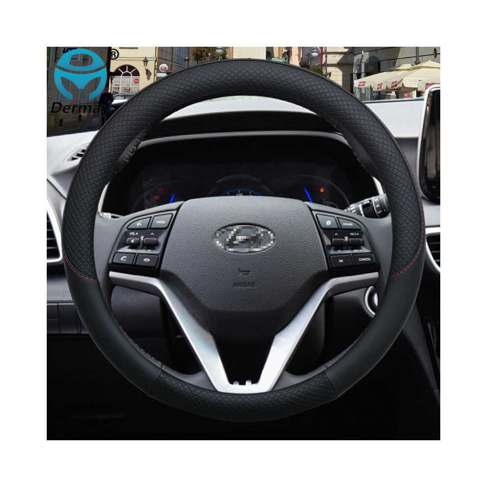 (Black)Leather Car Steering Wheel Cover Non-Slip Hyundai I30 Kona I10 I35 Elantra Santa Fe Car Accessories Black 9319708134353