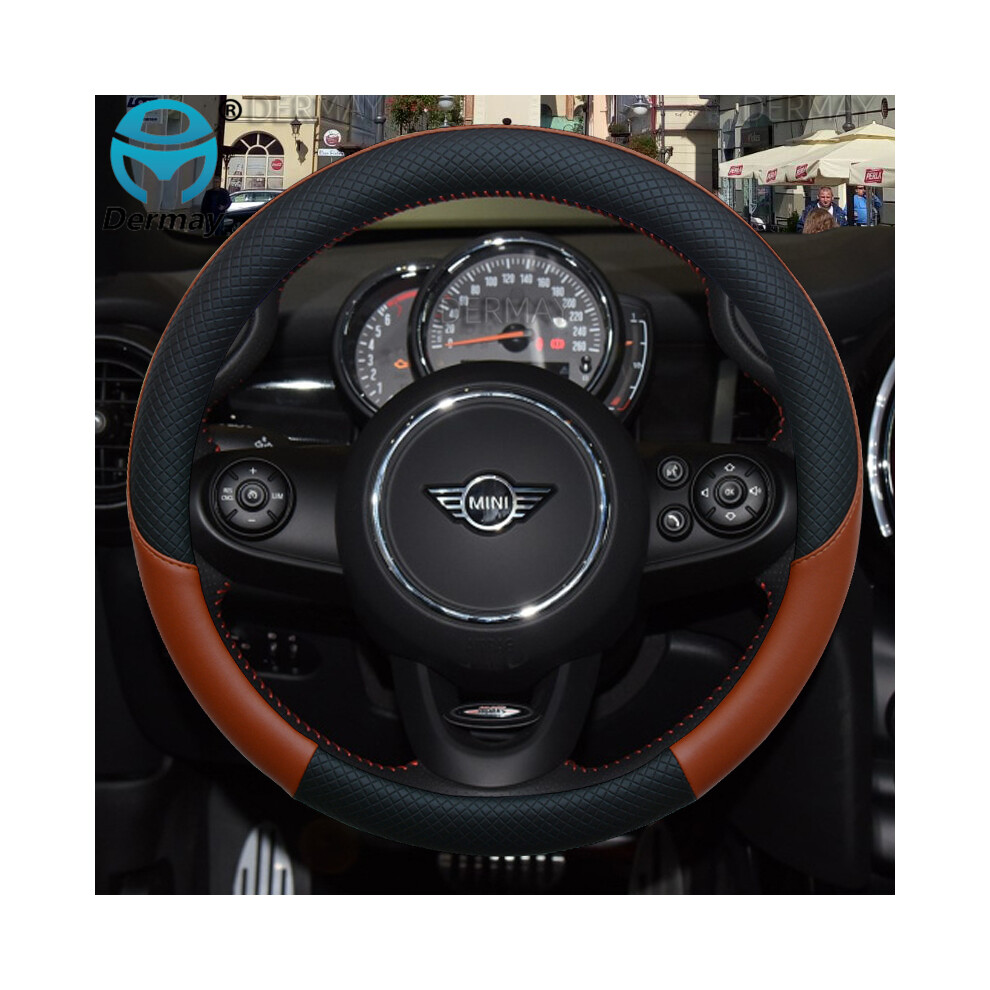 (Brown)Leather Car Steering Wheel Cover Mini Cooper R56 Clubman Countryman Clubvan Coupe Car Accessories Brown 9319708134445