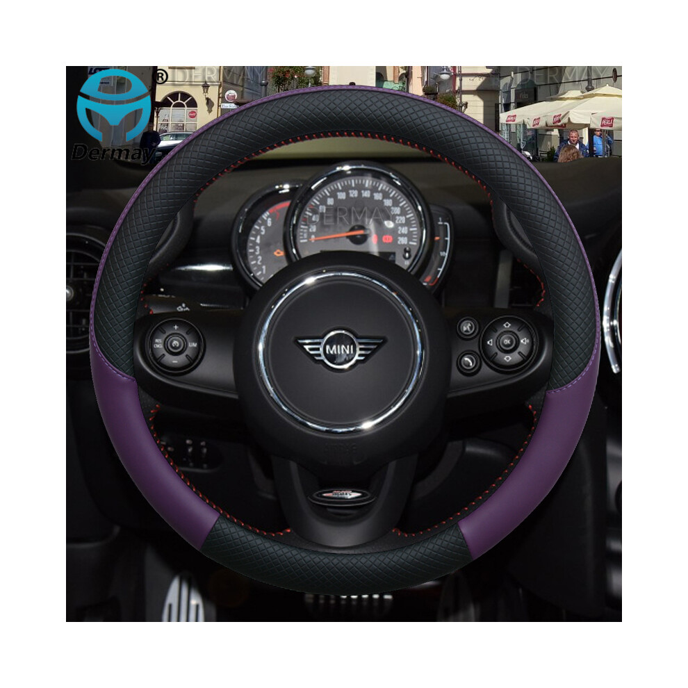 (Purple)Leather Car Steering Wheel Cover Mini Cooper R56 Clubman Countryman Clubvan Coupe Car Accessories Purple 9319708134452