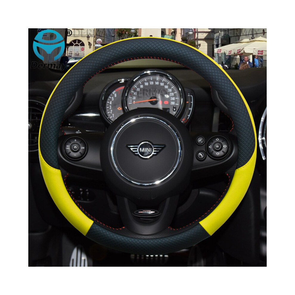 (Yellow)Leather Car Steering Wheel Cover Mini Cooper R56 Clubman Countryman Clubvan Coupe Car Accessories Yellow 9319708134483