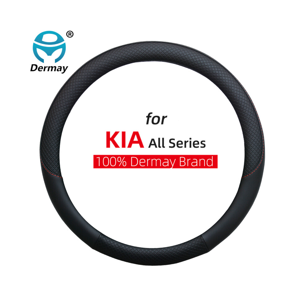 (Black)Leather Car Steering Wheel Cover Kia Sportage Picanto Sorento Cerato Rio X Line Optima Car Accessories Black 9319708134568