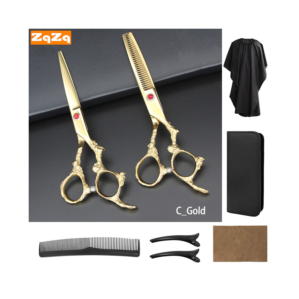 Gold (C-)Hairdressing Scissors Set Professional Hairdressing Scissors Set With Thinning Scissors Hairdressing
