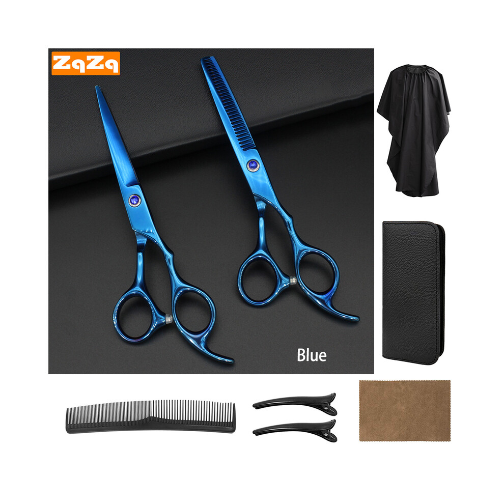 (Blue)Hair Cutting Scissors Set Professional Hair Cutting Scissors Set with Thinning Scissors Barber