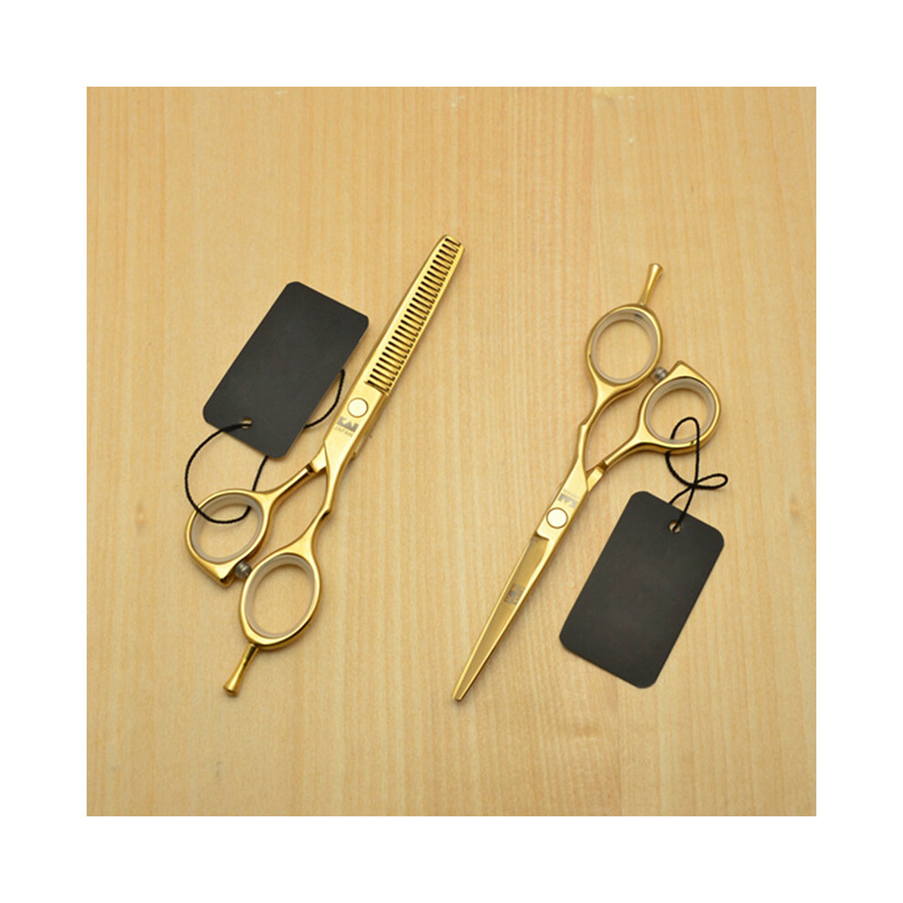( Flat And Tooth)Professional Hairdressing Scissors 6.0 Inch Japan 440C Original Barber Scissors Gold