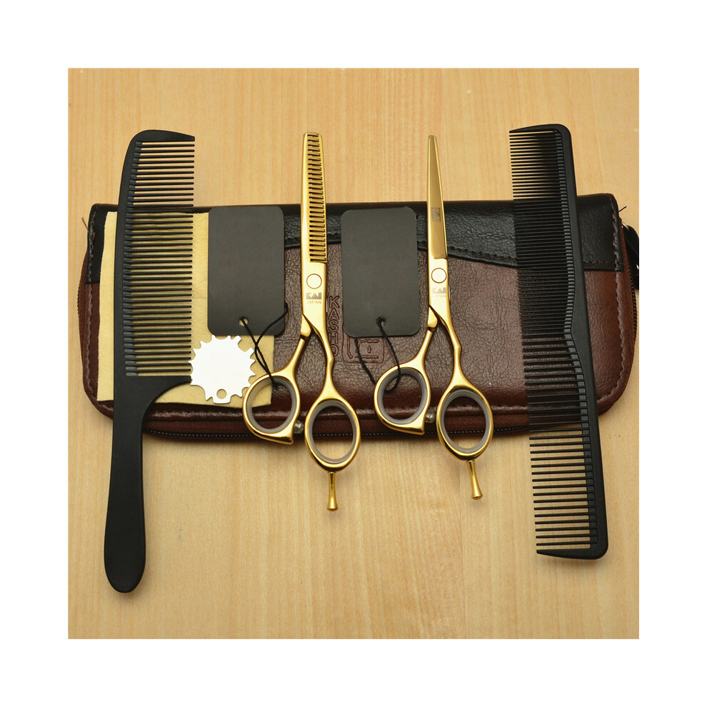 Golden ( Set)Professional Hairdressing Scissors 6.0 Inch Japan 440C Original Barber Scissors Salon