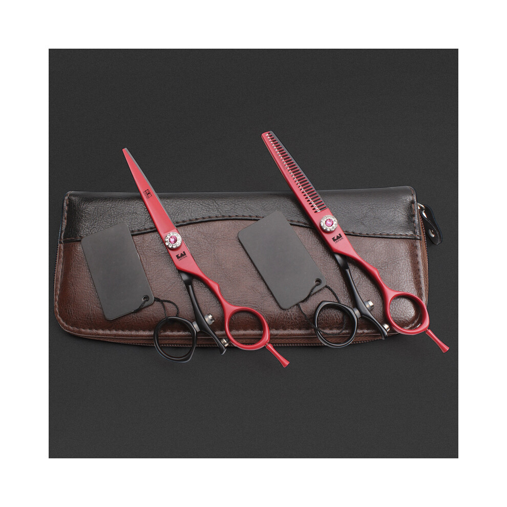 Red ( Set)Professional Hairdressing Scissors 6.0 Inch Japan 440C Original Barber Scissors Salon