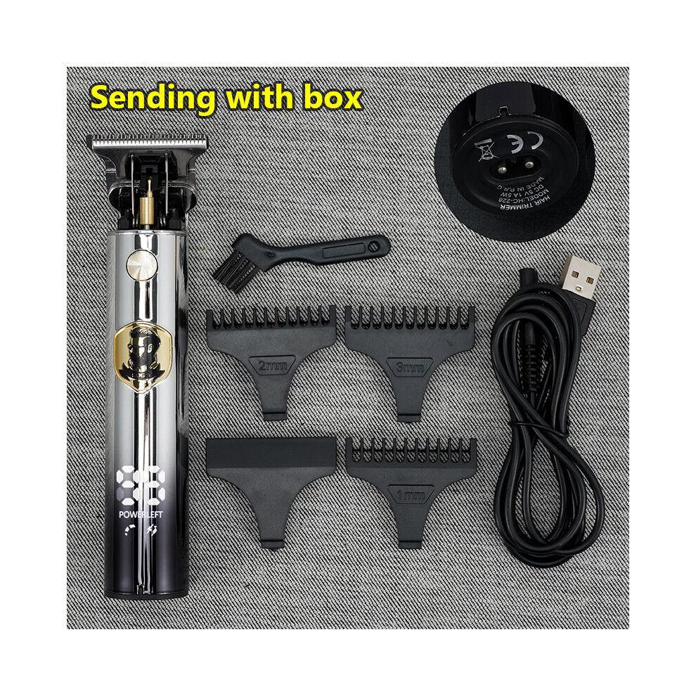 (LCD-Silver-black-box) Vintage T9 electric hair clipper hair clipper intended for professional use