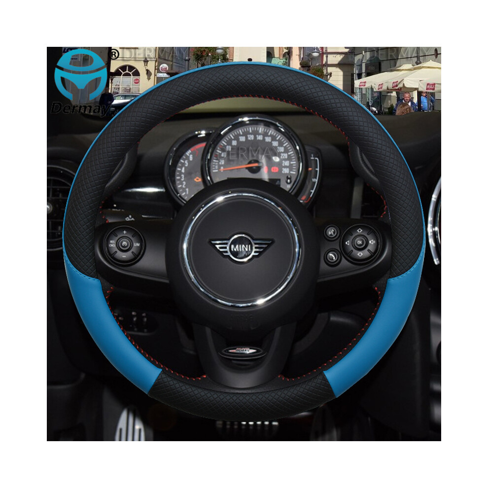 (Blue)Leather Car Steering Wheel Cover Mini Cooper R56 Clubman Countryman Clubvan Coupe Car Accessories Blue 9319708134438