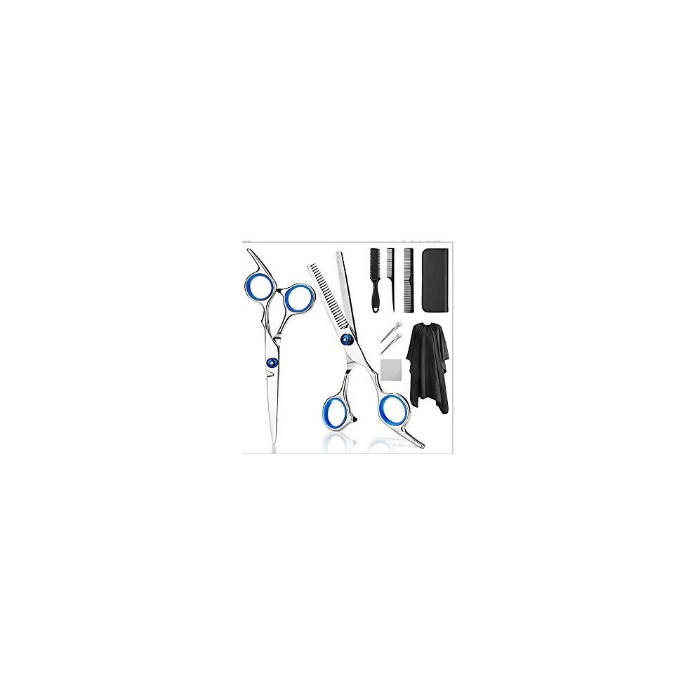 Blue (Blue) 9Pcs Professional Hair Salon Scissors Barber Cutting Hair Salon Thinning Hair Cutting Comb