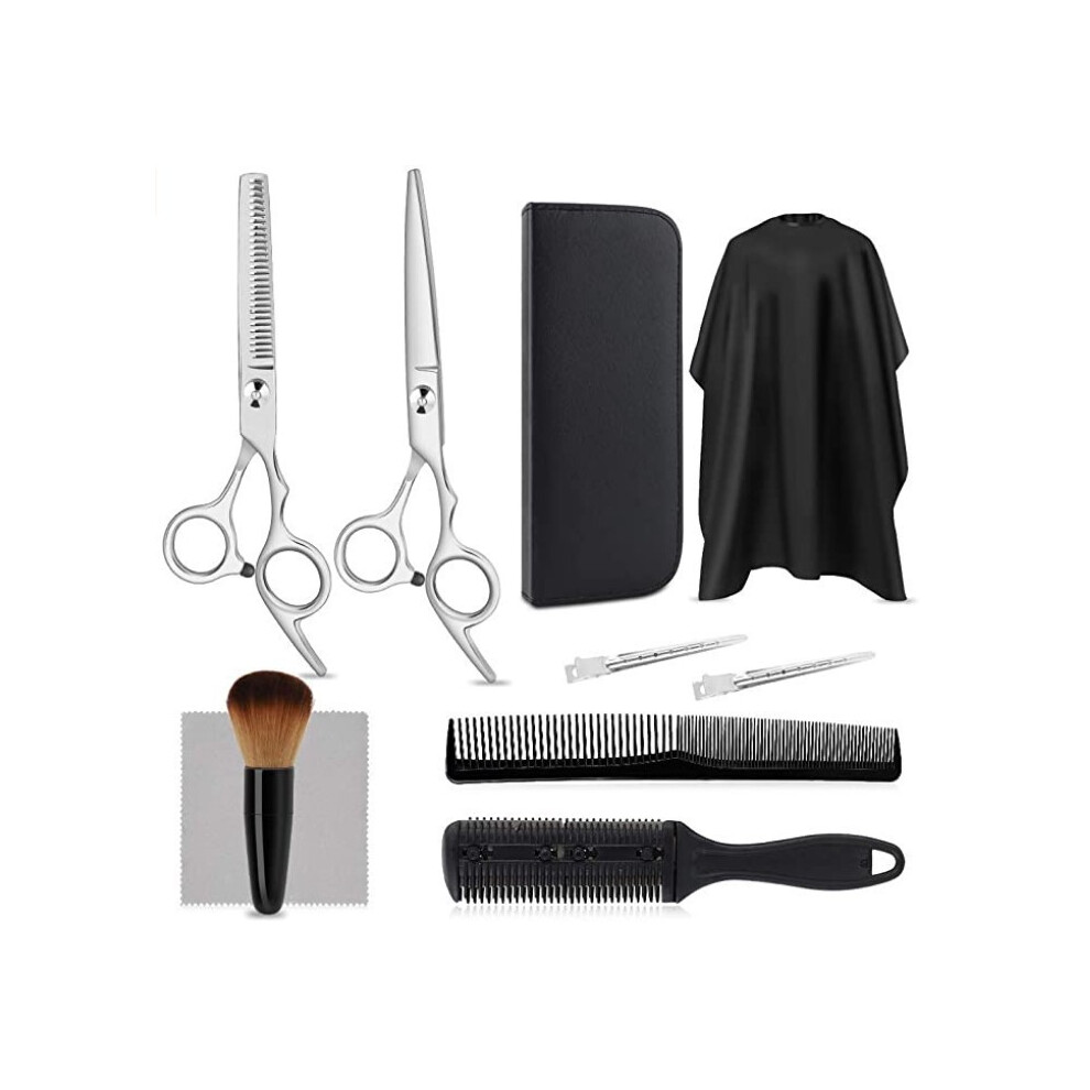 Silver (Silver) 9Pcs Professional Hair Salon Scissors Barber Cutting Hair Salon Thinning Hair Cutting Comb