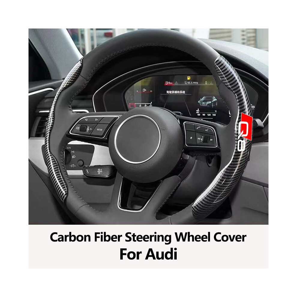 (Q8)Audi Car Carbon Fiber Non-Slip Steering Wheel Cover Audi A1 A3 A4 A5 A6 A7 A8 Q2 Q3 Q5 Black 9319708137873