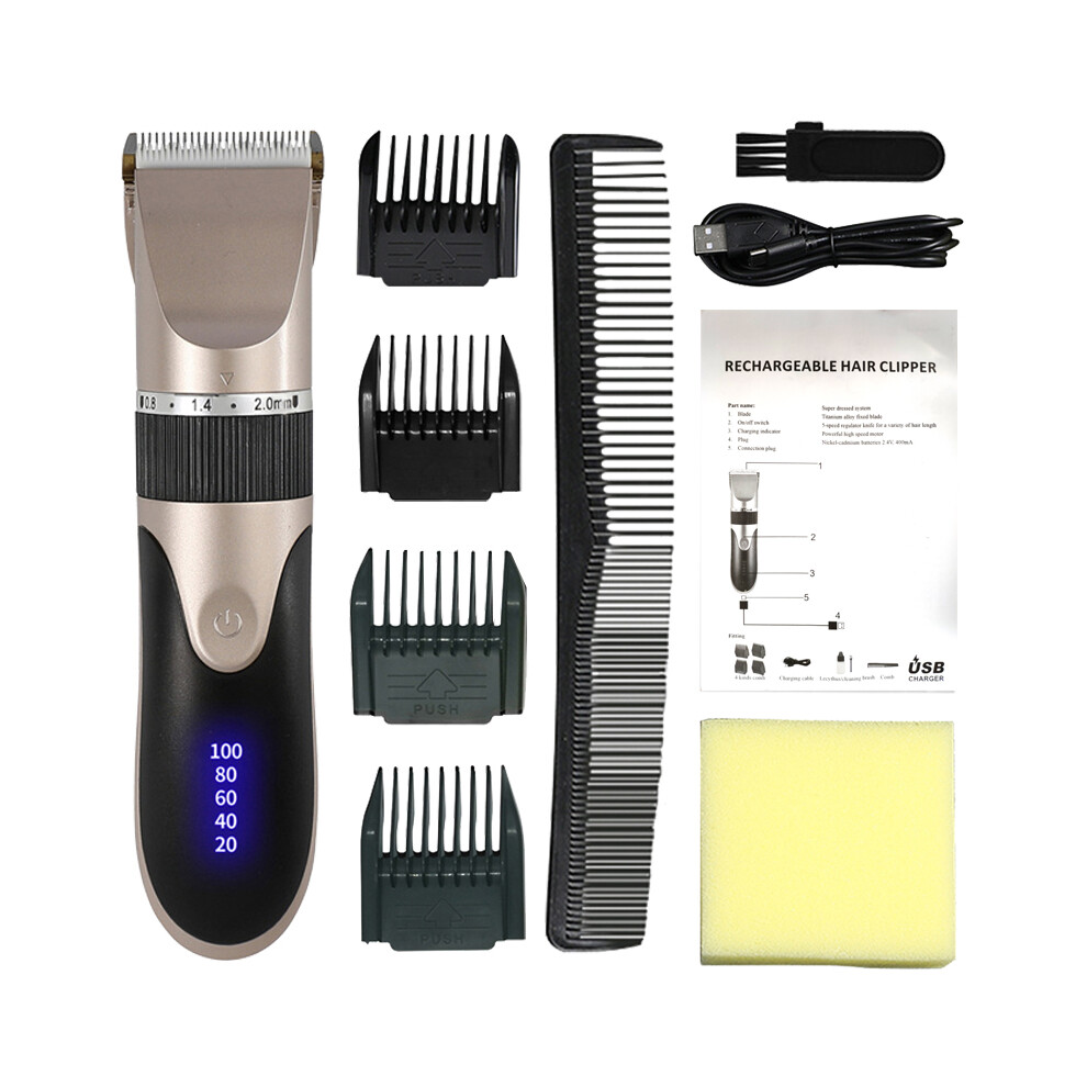 (golden NO Box)Professional hair clipper men's barber shaver rechargeable ceramic blade