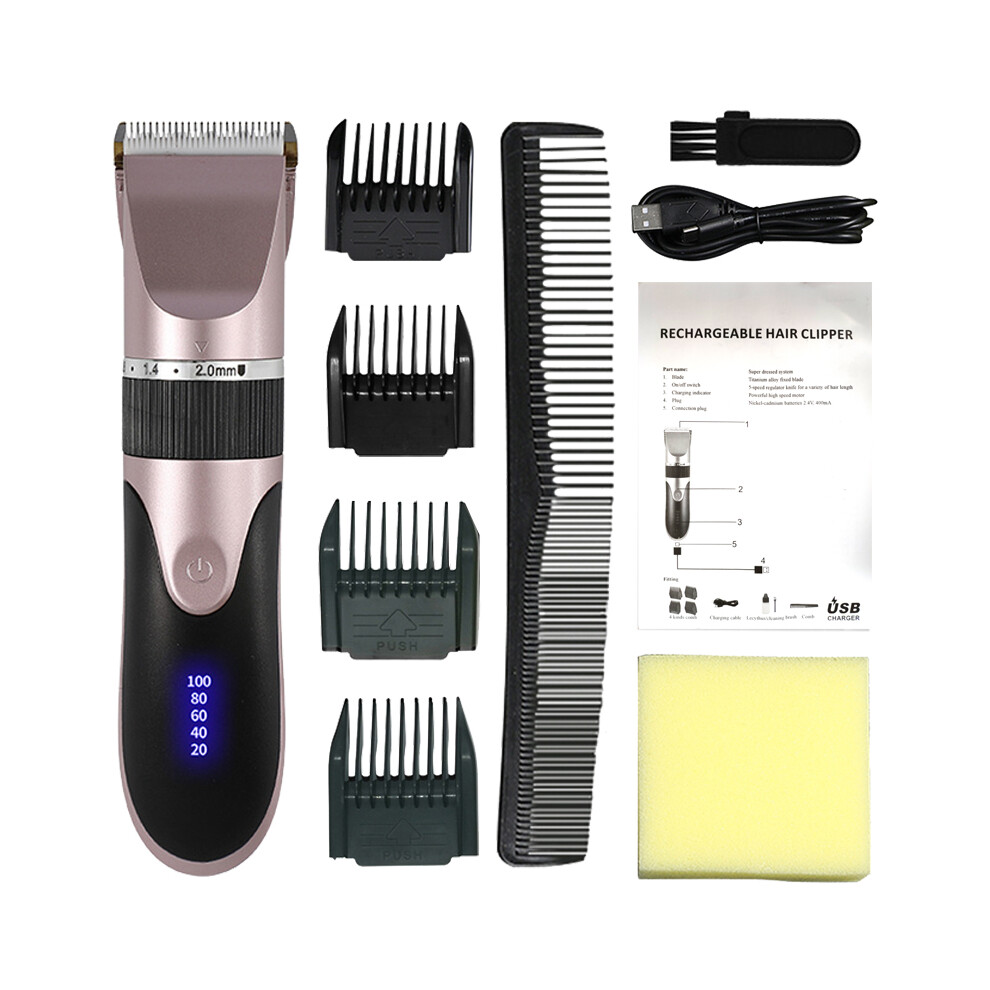 (pink NO Box)Professional hair clipper men's barber shaver rechargeable ceramic blade
