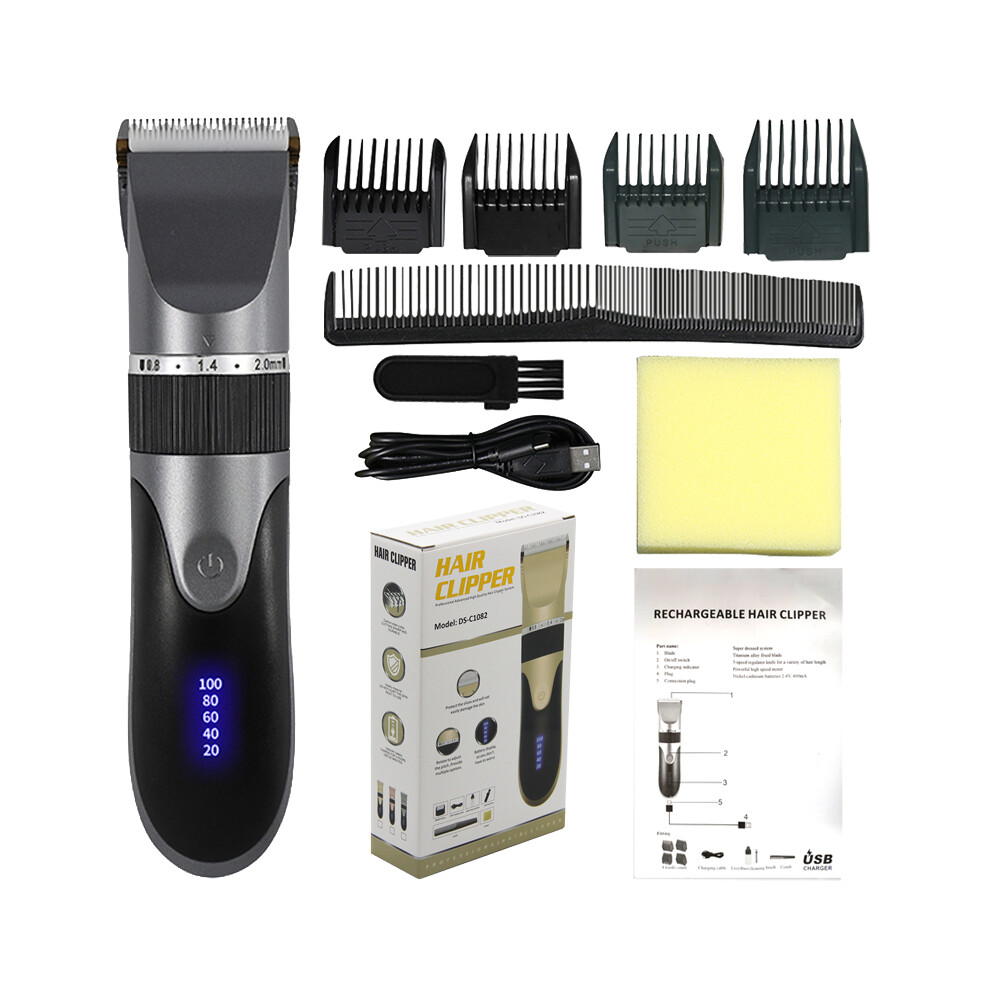 (gray with box)Professional hair clipper men's barber shaver rechargeable ceramic