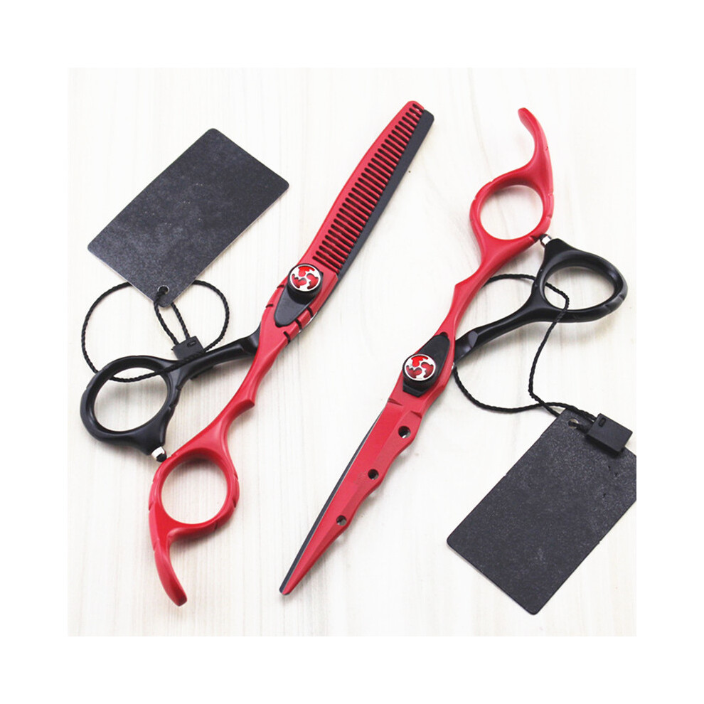 Red (Set) Professional Japan 440C 6'' Hair Cutting Scissors Hair Cutting Thinning Barber