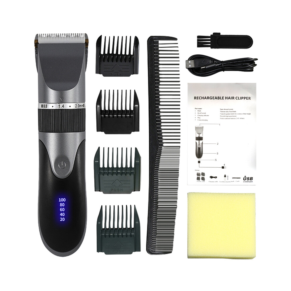 (gray NO Box)Professional hair clipper men's barber shaver rechargeable ceramic blade