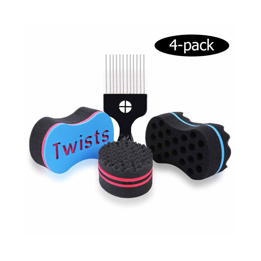 Yellow/Blue (4 Pcs Blue) Magic Barber Twist Curl Sponge Dreads Locking Afro Coil Comb