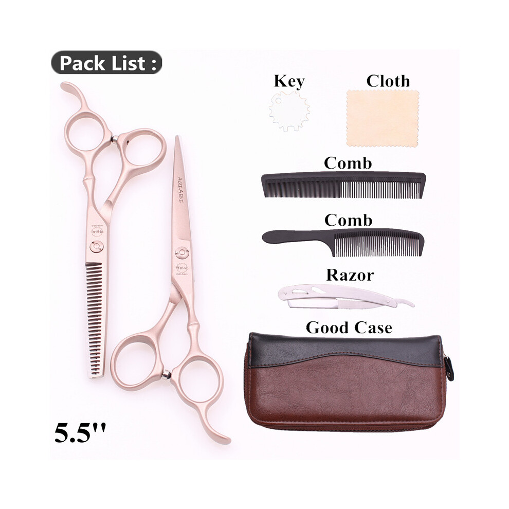 (A9030 Jin D-D1 55YY)Barber Scissors 5.5" AQIABI Rose Gold 440C Cutting Scissors Thinning Scissors Professional-image-OPC-PH7XV6W-NEW