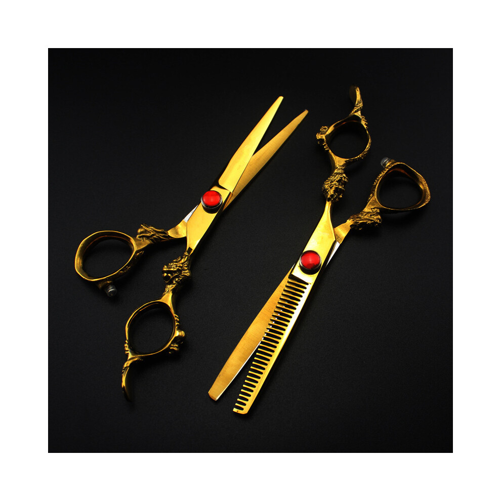 Gold (Series) Professional Japan 440C 6'' Dragon Hair Cutting Scissors Hair Cutting Thinning