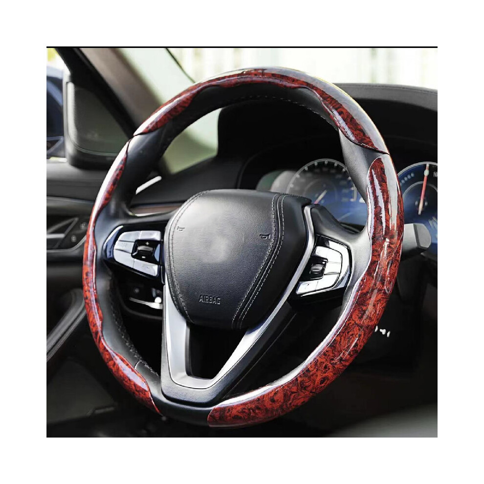 ( 3Pcs) Wood Car Booster Steering Wheel Cover Universal Universal Steering Wheel Burgundy/Peach/Grain 9319708138603