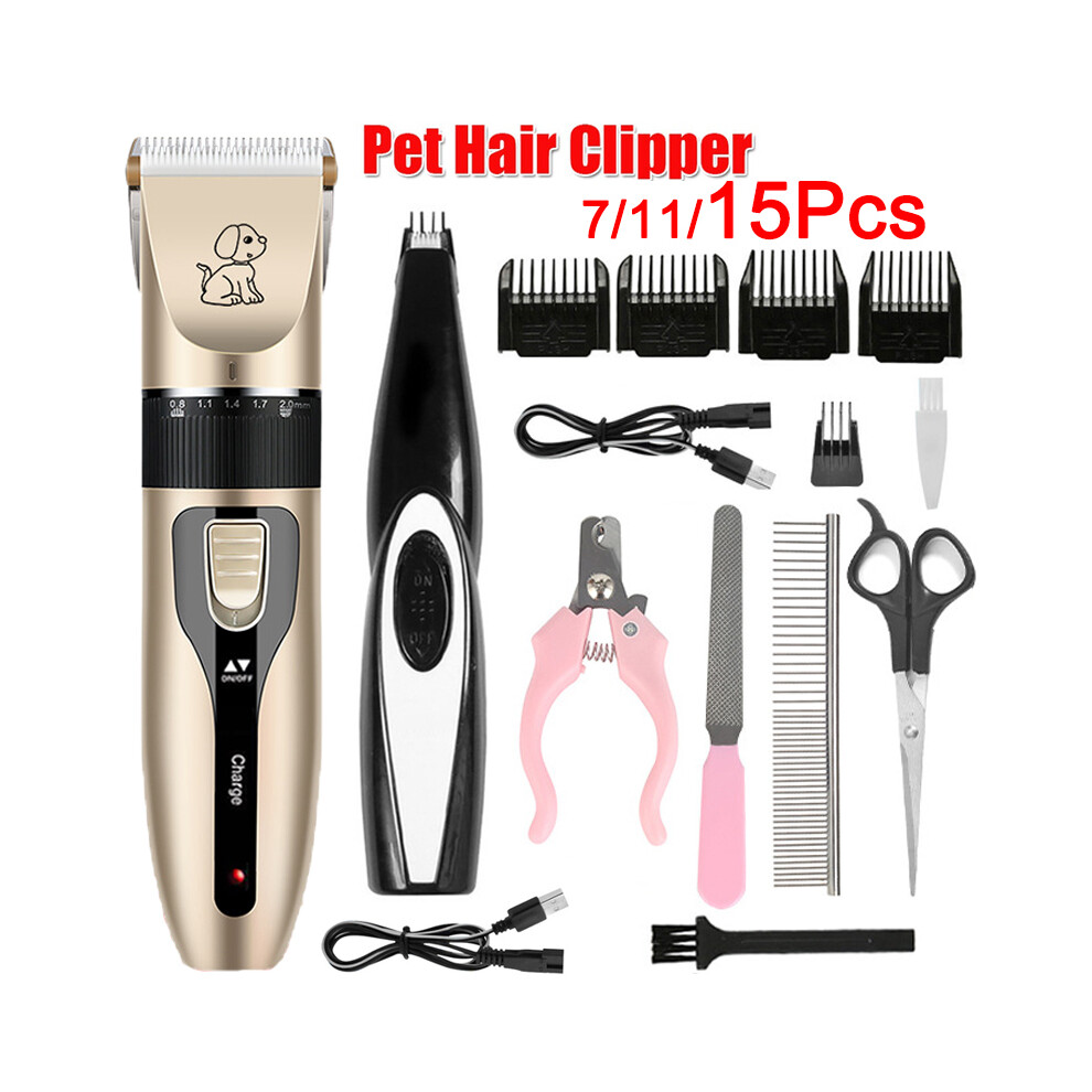(15 pcs) Electric Pet Clipper Professional Grooming Kit Rechargeable Pet Cat Dog Hair Clipper