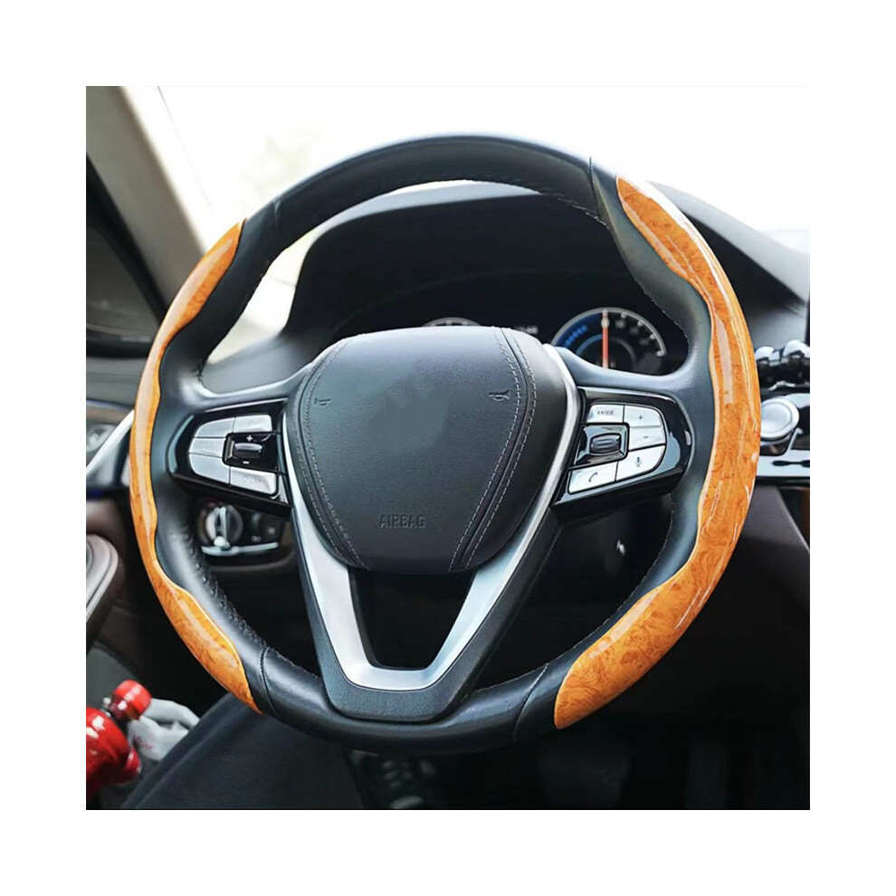 ( Pair) Wood Car Booster Steering Wheel Cover Universal Universal Steering Wheel Cover Yellow/Peach/Grain 9319708138634