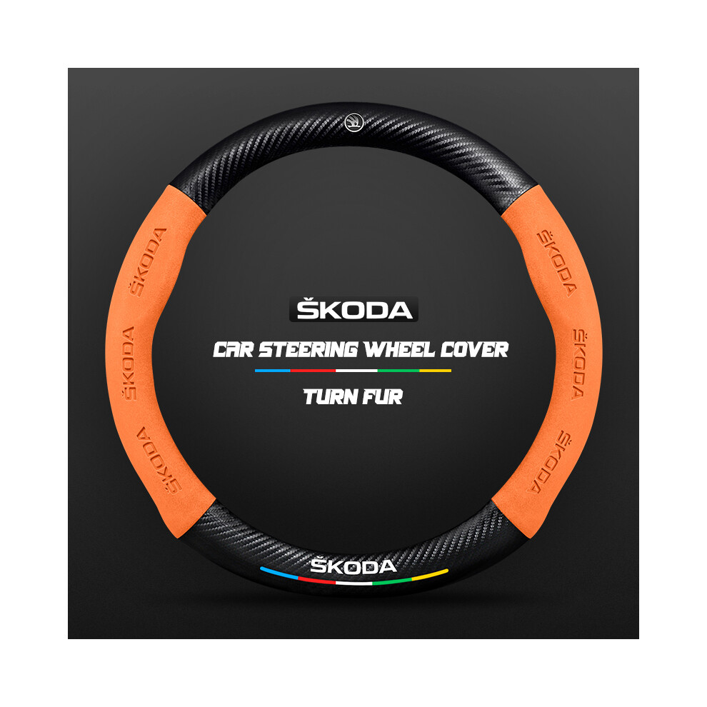 (O )Carbon Fiber Car Steering Wheel Cover Alcantara For Skoda Octavia 2 1 A7 Fabia Superb Orange 9319708140101