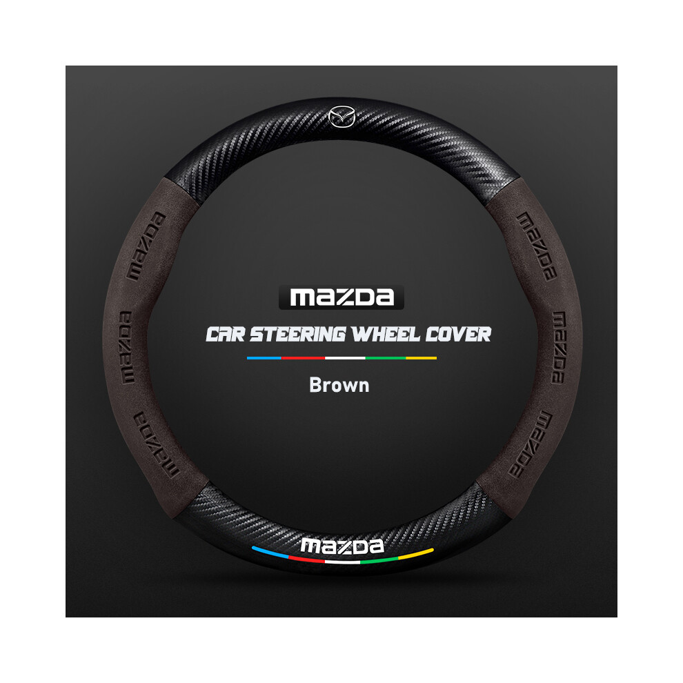 (O )Carbon Fiber Auto Steering Wheel Cover Alcantara Leather Mazda Series Cx5 6 Cx3 Cx9 2 3 Cx7 Brown 9319708140262
