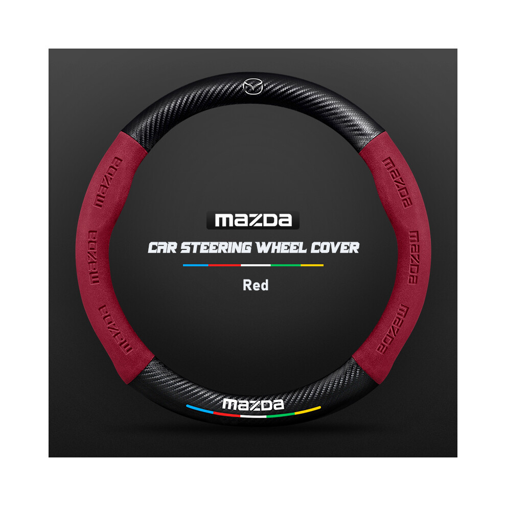 (O )Carbon Fiber Auto Steering Wheel Cover Alcantara Leather Mazda Series Cx5 6 Cx3 Cx9 2 3 Cx7 Red 9319708140293