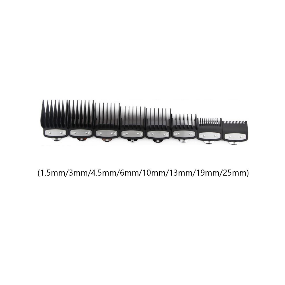 Black (Black) 8 Pcs Professional Limit Comb Cutting Guide Combs 1.5/3/4.5/6/10/13/19/25Mm Series Km-1990 Km-Pg1990
