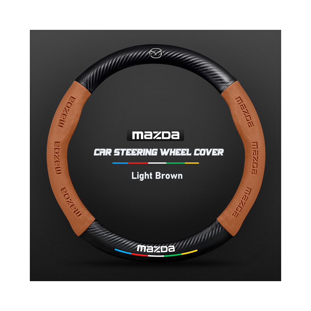 (O Brown)Carbon Fiber Auto Steering Wheel Cover Alcantara Leather Mazda Series Cx5 6 Cx3 Cx9 2 Light/Brown 9319708140279