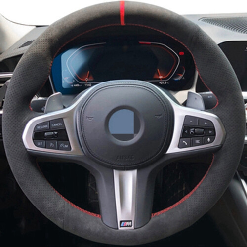 Couvre-Volant - BMW - Série 1 3 E82 E87 - Cuir Noir - Ligne Rouge Bleue - Confort Conducteur - Auto