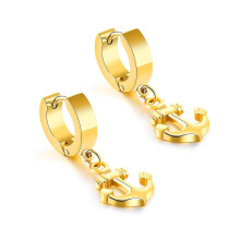 (As show, One size) Earrings Gold Mens Womens Stainless Steel Anchor Small Hoop Huggie Earrings