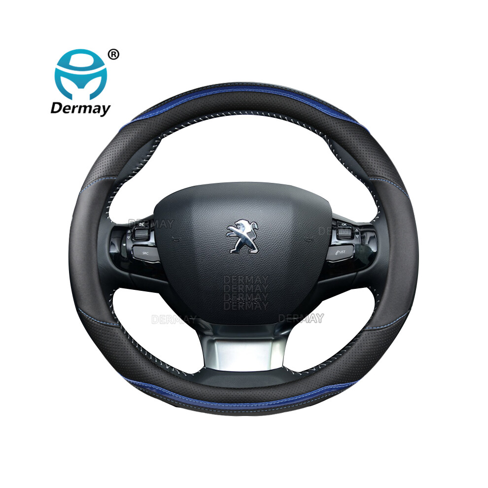 (Blue) For Peugeot 308 2014~2020 Ii T9 308 Sw 308 Cc Car Steering Wheel Cover Carbon Fiber + Blue 9319708142440