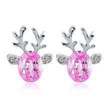 (As show, One size) Earrings Crystal Gemstone Antler Christmas Reindeer Earring Pink