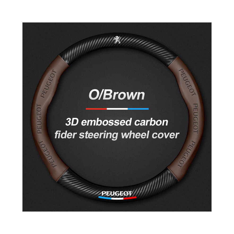 (Orange) 38Cm Carbon Fiber Leather Car Steering Wheel Cover 5008 3008 2008 4008 301 107 308 508 408 Orange 9319708142976