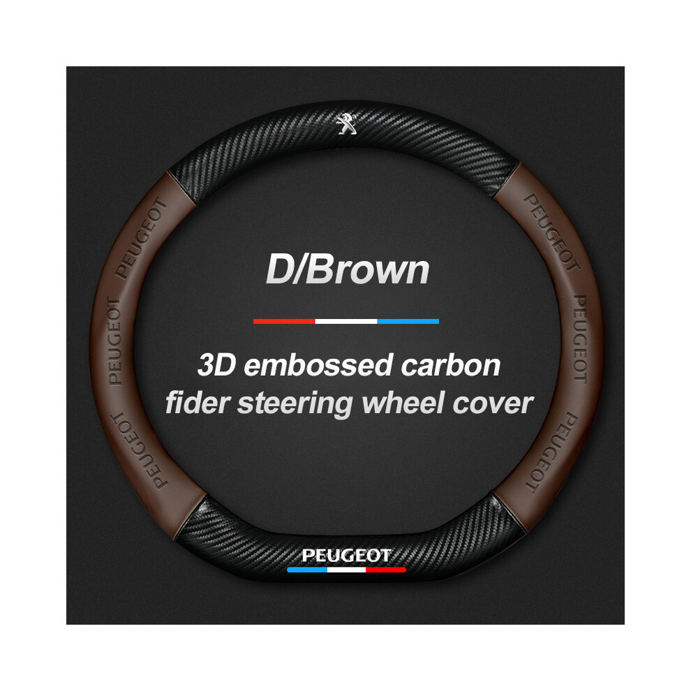 (Brown) 38Cm Carbon Fiber Leather Car Steering Wheel Cover 5008 3008 2008 4008 301 107 308 508 408 207 Brown 9319708142952