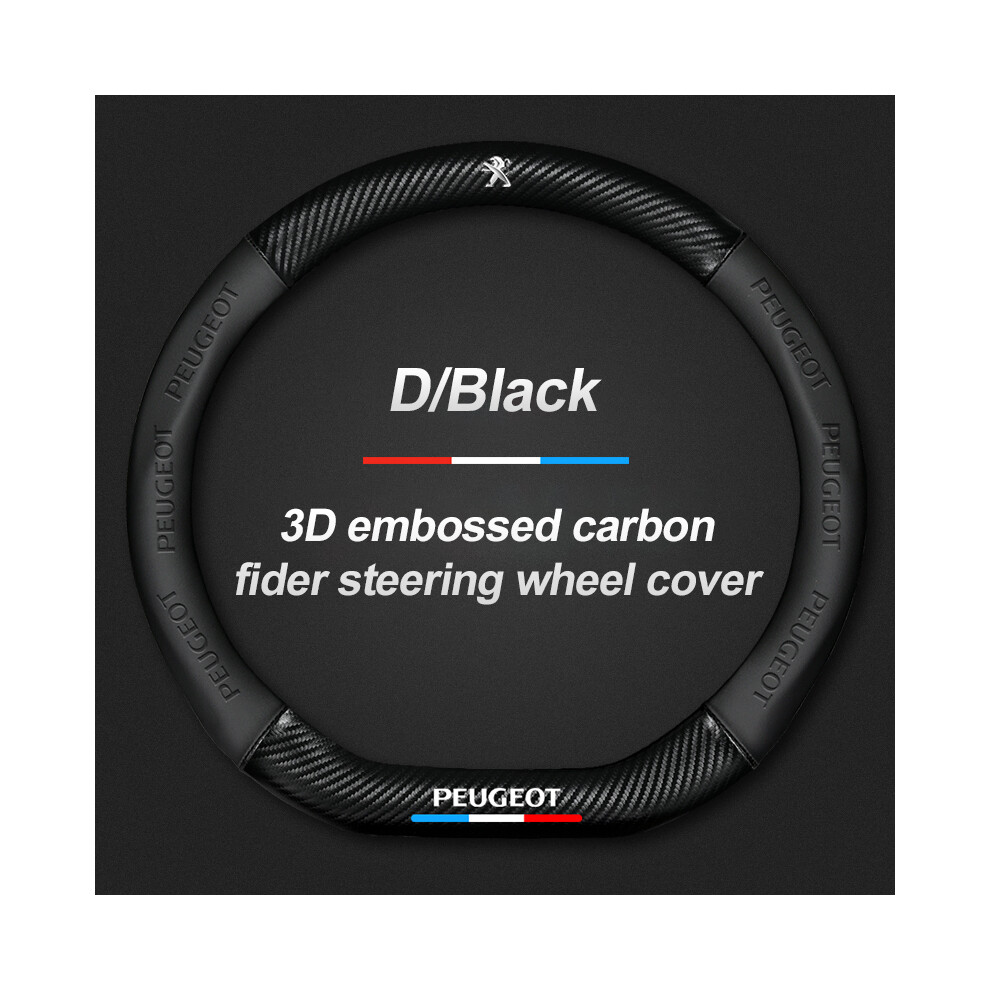 (Black)38Cm Carbon Fiber Leather Car Steering Wheel Cover 5008 3008 2008 4008 301 107 308 508 408 207 Black 9319708142945