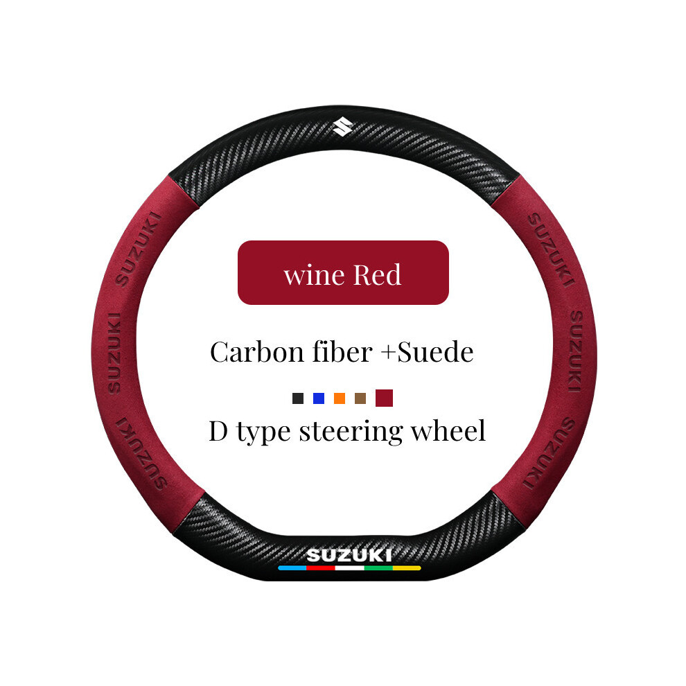 ( D)Suede+Carbon Fiber Steering Wheel Cover Suzuki Ignis Jimny Samurai Grand Vitara Sx4 Swift Alto Red 9319708143829