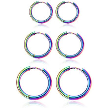 (As show, One size) Earrings 3 Pairs Stainless Steel Round Small Hoop Earrings Set Cute Huggie Earrings For Women Nickel Free