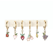 (As show, One size) Earrings Eardrops Grape Cherry Pineapple Fruit Colored Zirconium Earrings Ear Clips For Daily Use