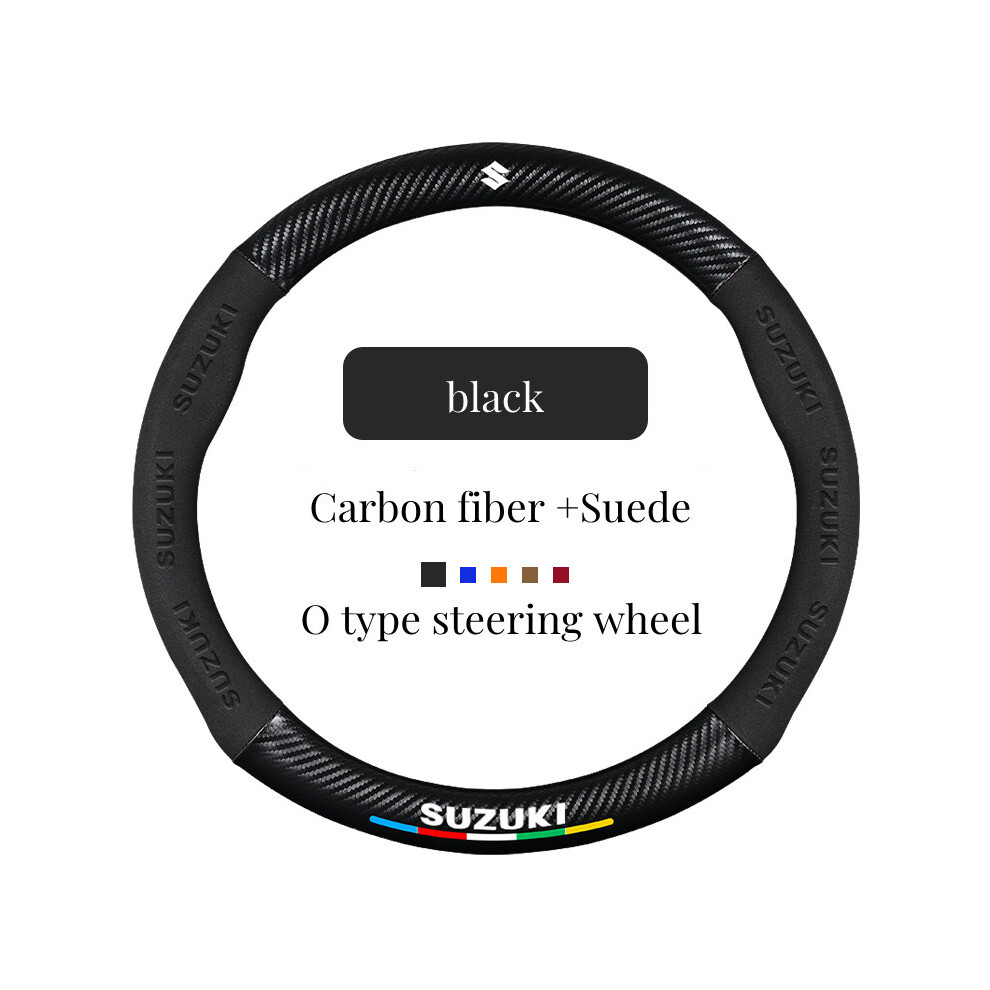 ( O)Suede+Carbon Fiber Steering Wheel Cover Suzuki Ignis Jimny Samurai Grand Vitara Sx4 Swift Alto Black 9319708143775